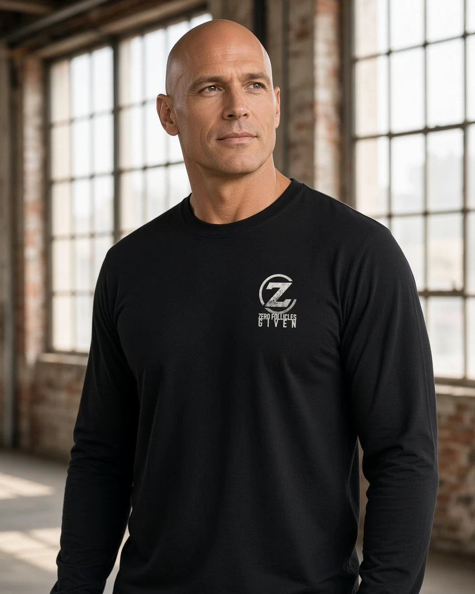 Zero Follicles Given Profile Emblem Unisex Long Sleeve T-Shirt — Black front