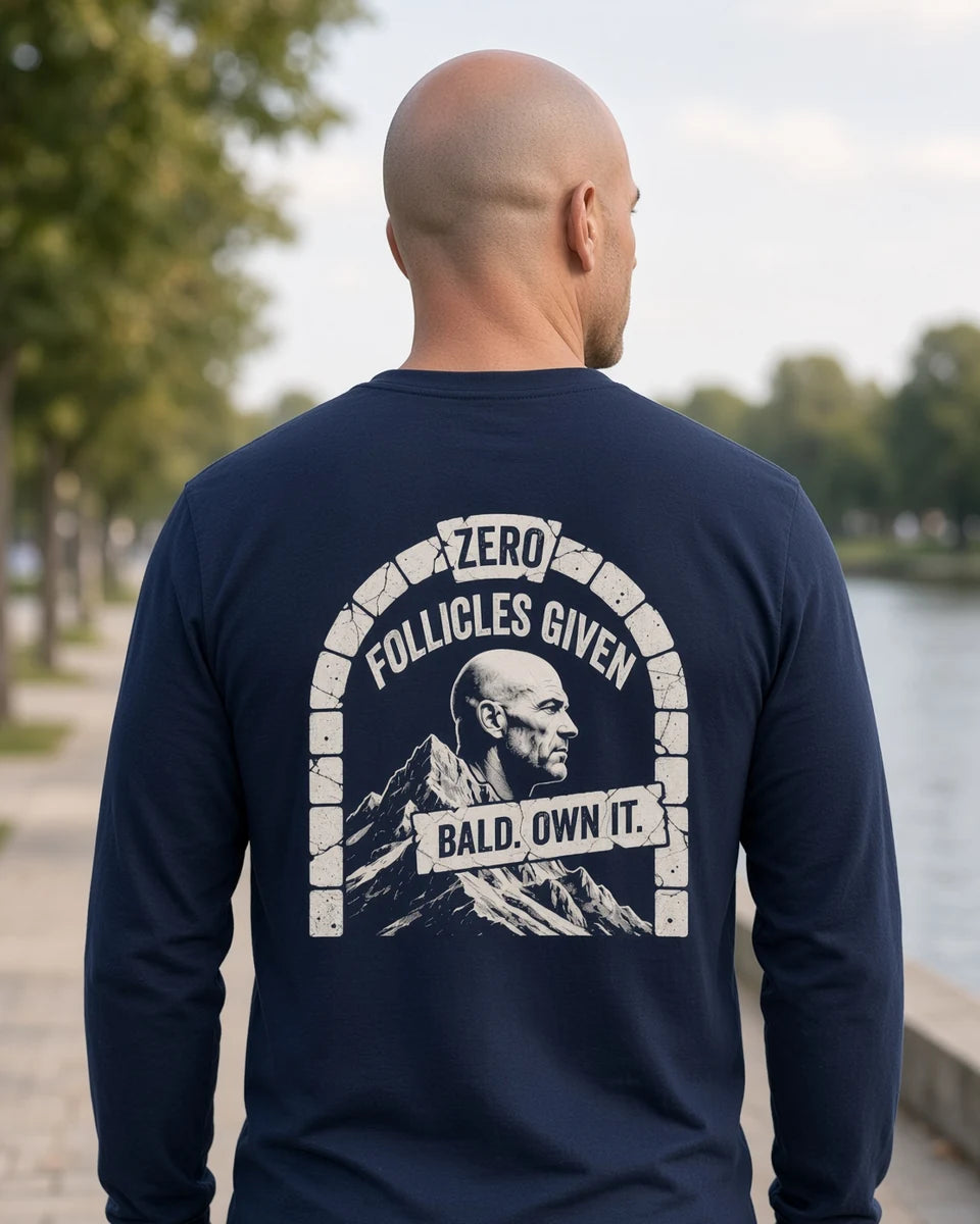 Zero Follicles Given Profile Emblem Unisex Long Sleeve T-Shirt — Navy back