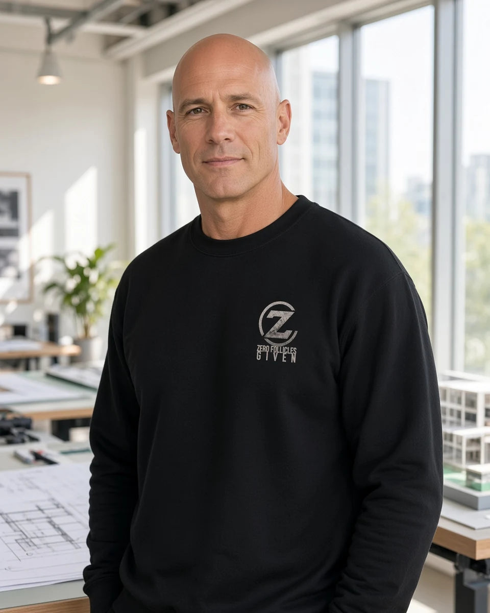 Zero Follicles Given Profile Emblem Unisex Crewneck Sweatshirt — Black front