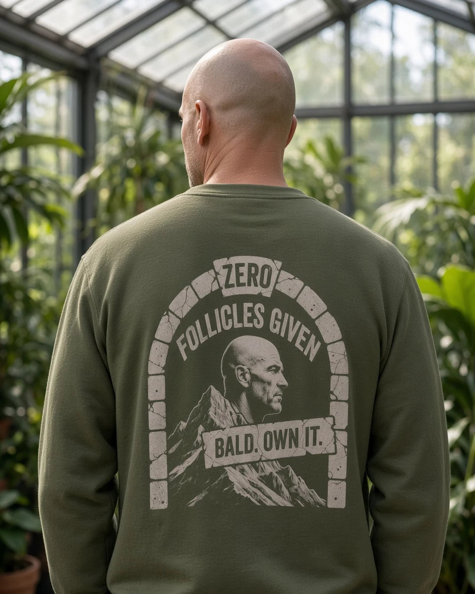 Zero Follicles Given Profile Emblem Unisex Crewneck Sweatshirt — Military Green back
