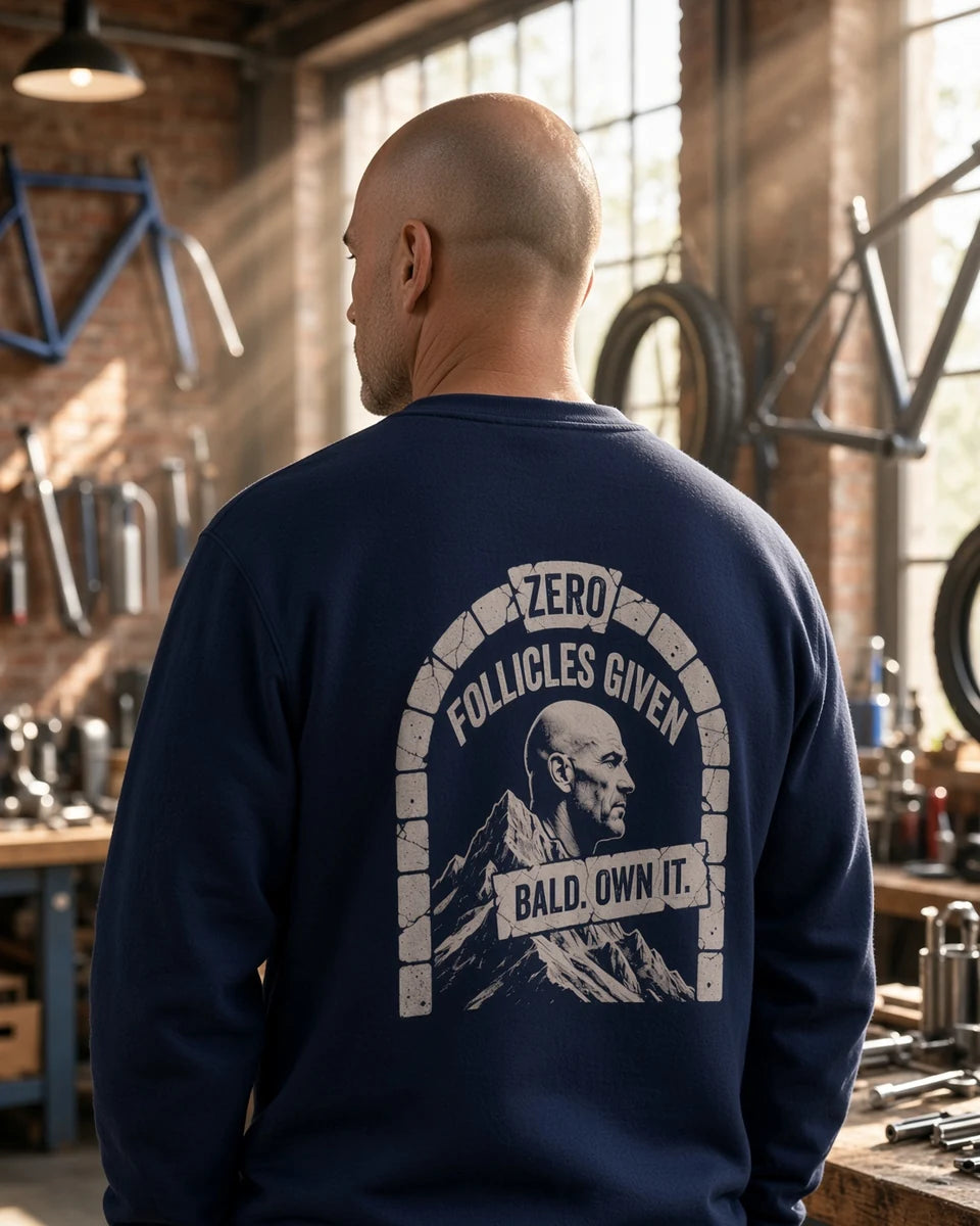 Zero Follicles Given Profile Emblem Unisex Crewneck Sweatshirt — Navy back