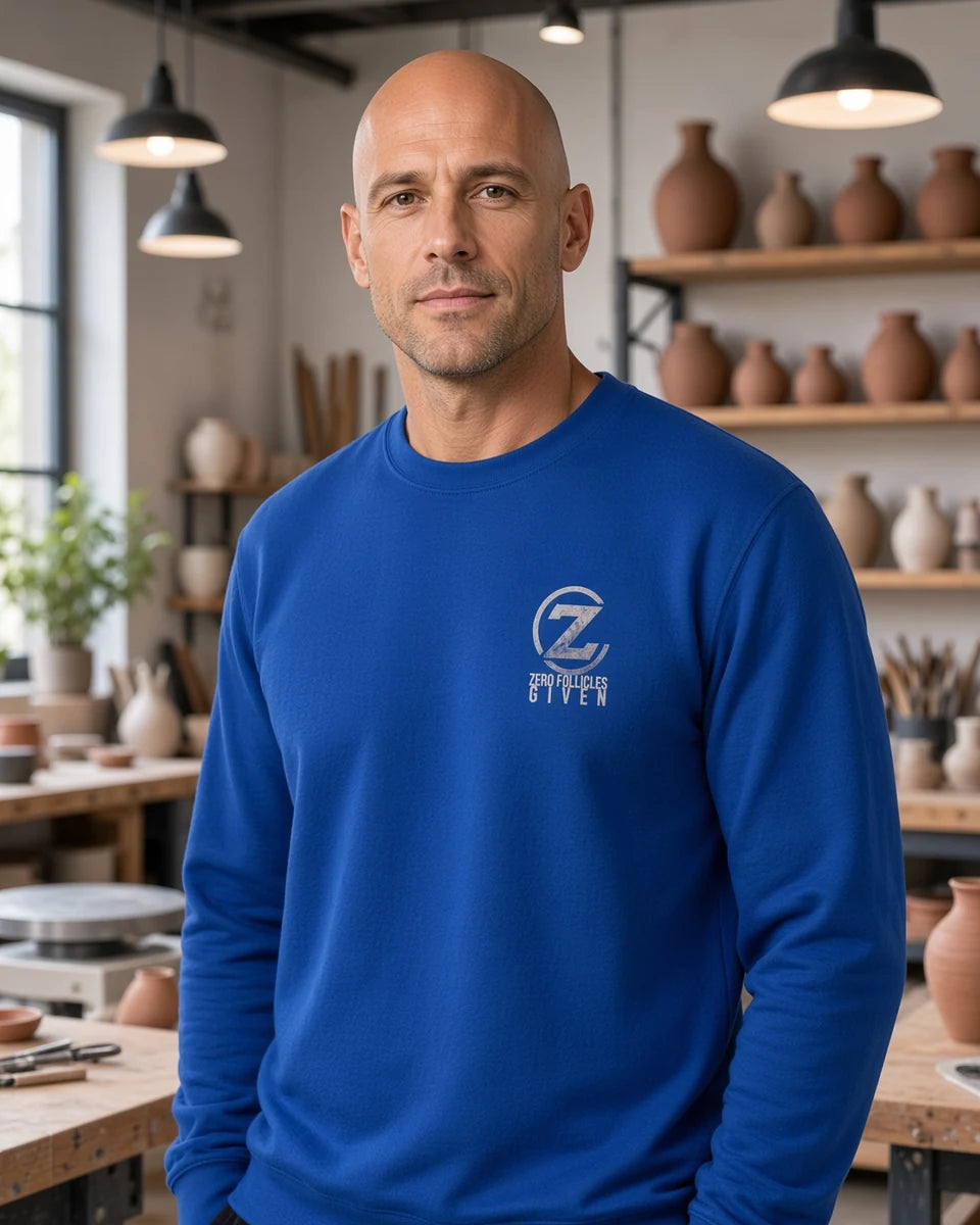 Zero Follicles Given Profile Emblem Unisex Crewneck Sweatshirt — Royal front