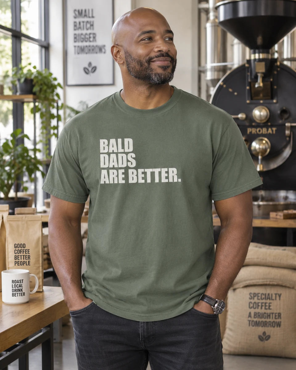Bald Dads Are Better Unisex Heavyweight T-Shirt — Moss front