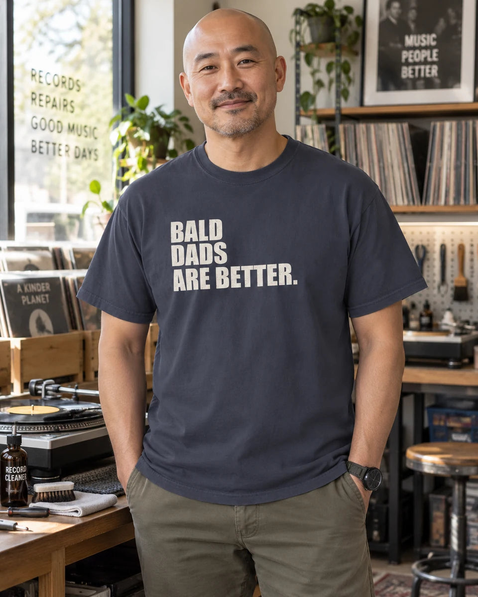 Bald Dads Are Better Unisex Heavyweight T-Shirt — Navy front