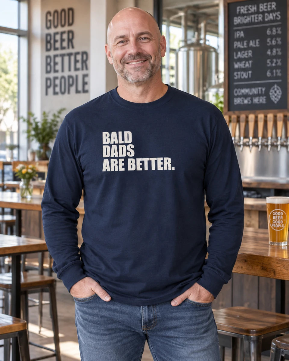 Bald Dads Are Better Unisex Long Sleeve T-Shirt — Navy front