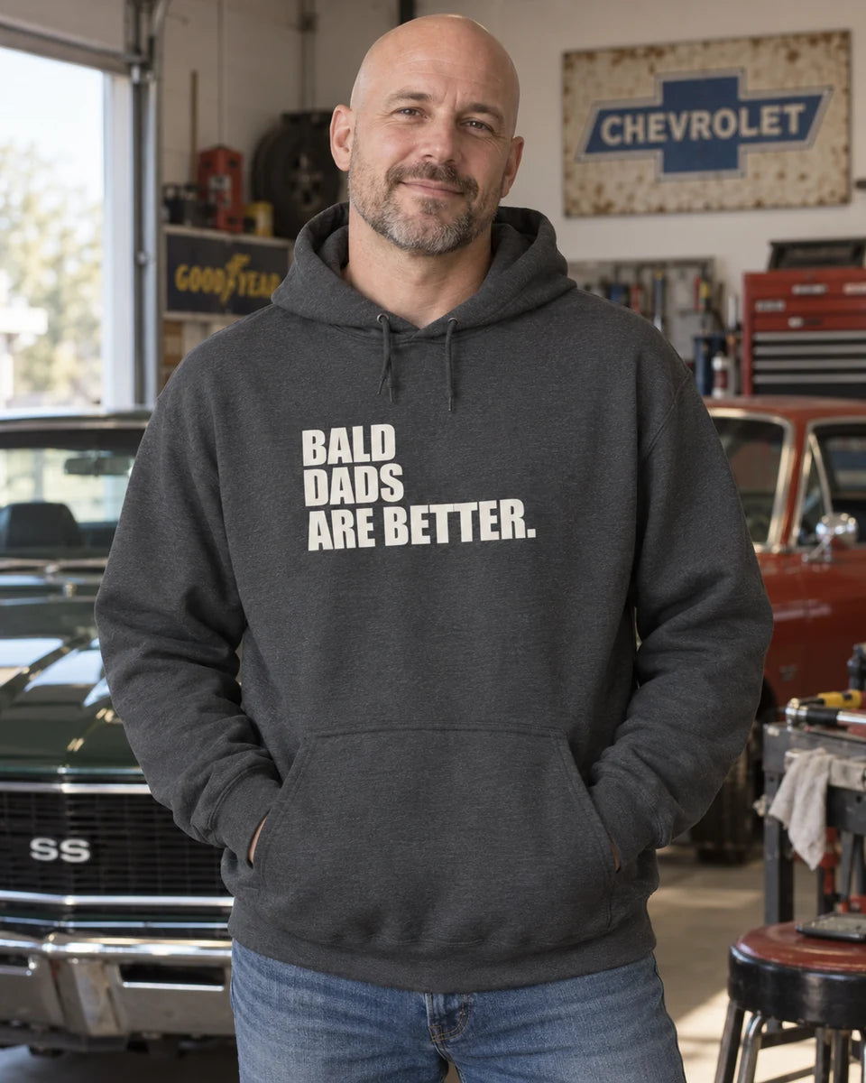 Bald Dads Are Better Unisex Pullover Hoodie — Dark Heather front