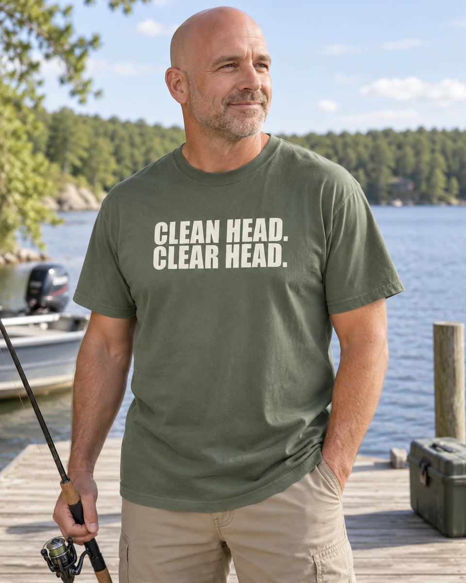 Clean Head Clear Head Unisex Heavyweight T-Shirt — Moss front