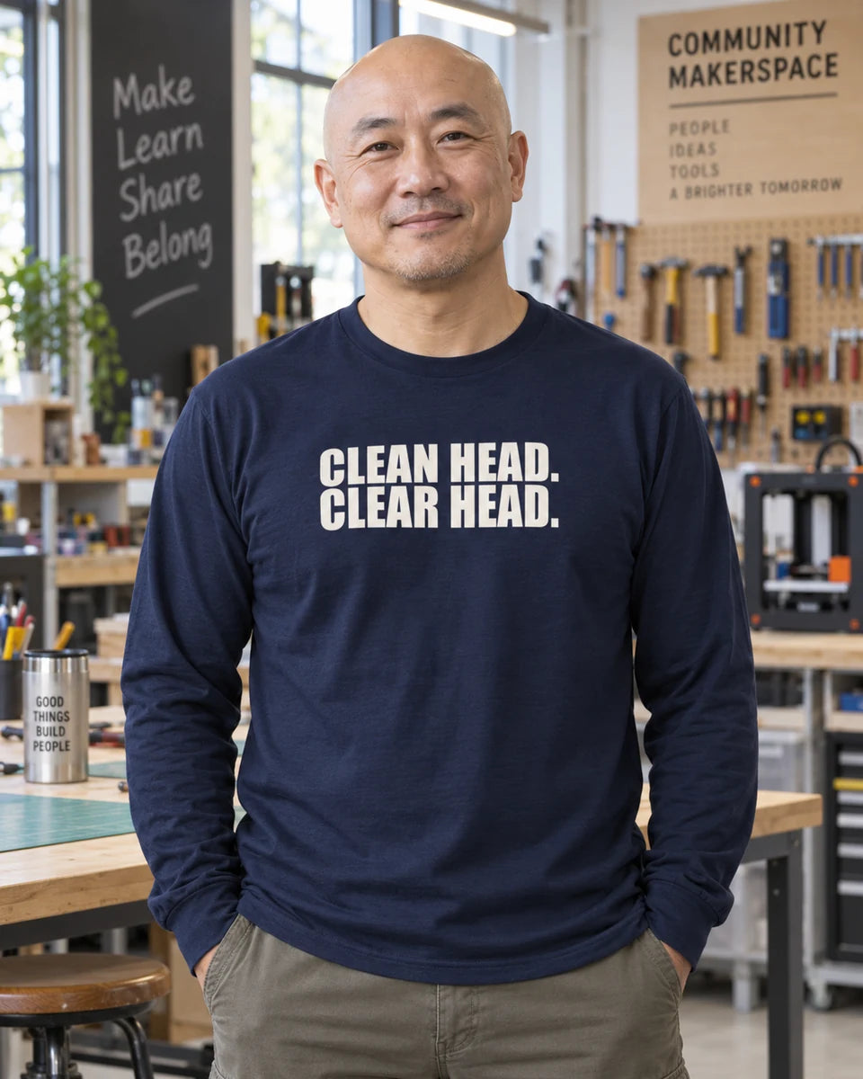 Clean Head Clear Head Unisex Long Sleeve T-Shirt — Navy front