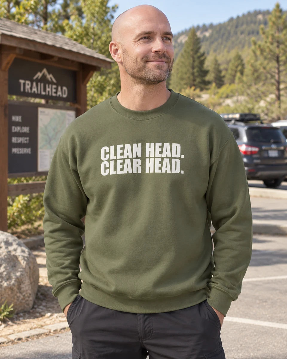 Clean Head Clear Head Unisex Crewneck Sweatshirt — Military Green front