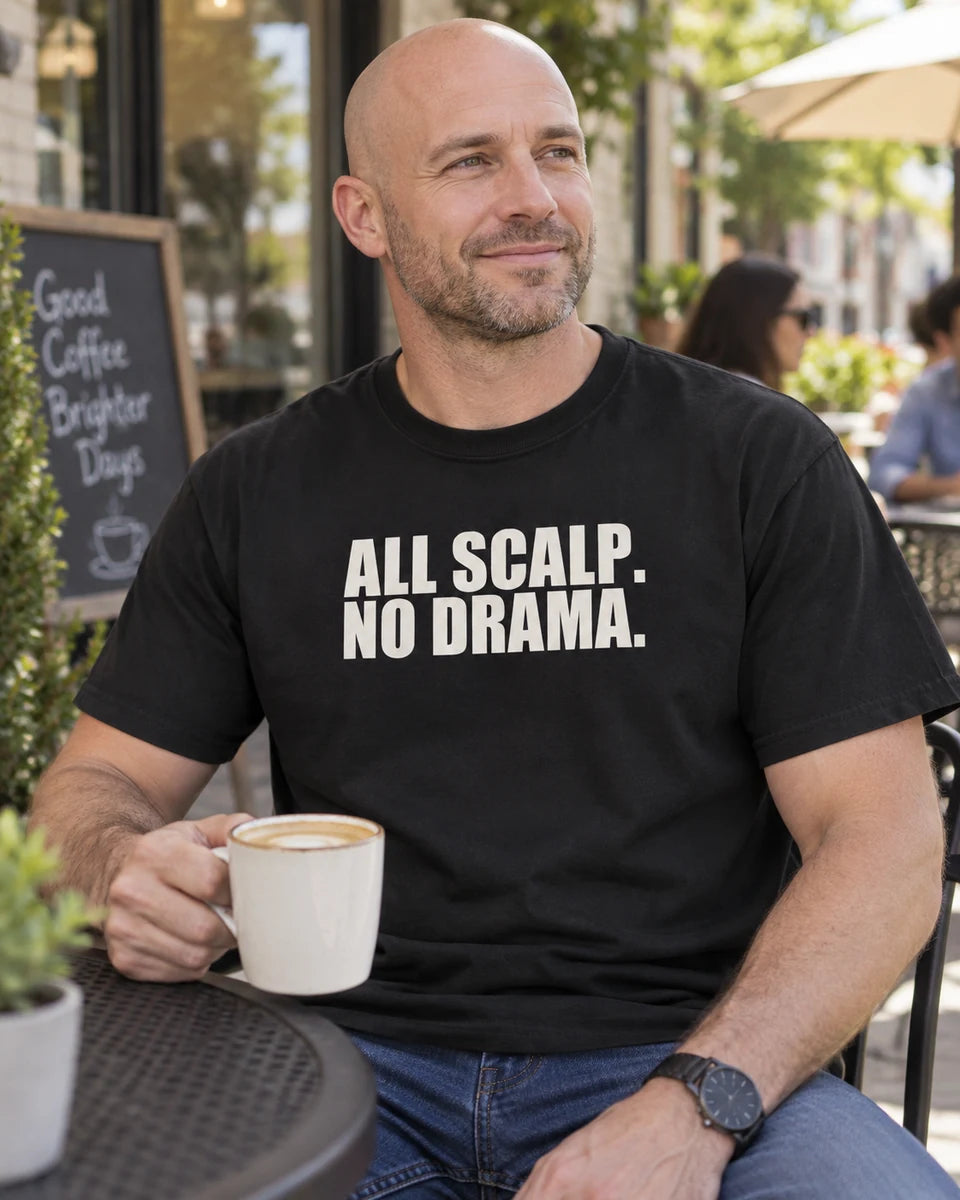 All Scalp No Drama Unisex Heavyweight T-Shirt — Black front