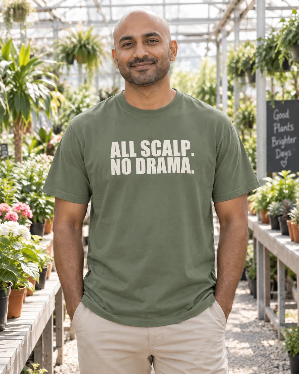 All Scalp No Drama Unisex Heavyweight T-Shirt — Moss front