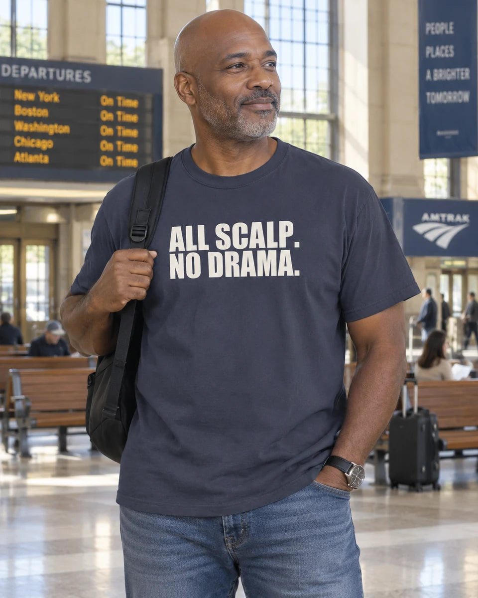 All Scalp No Drama Unisex Heavyweight T-Shirt — Navy front