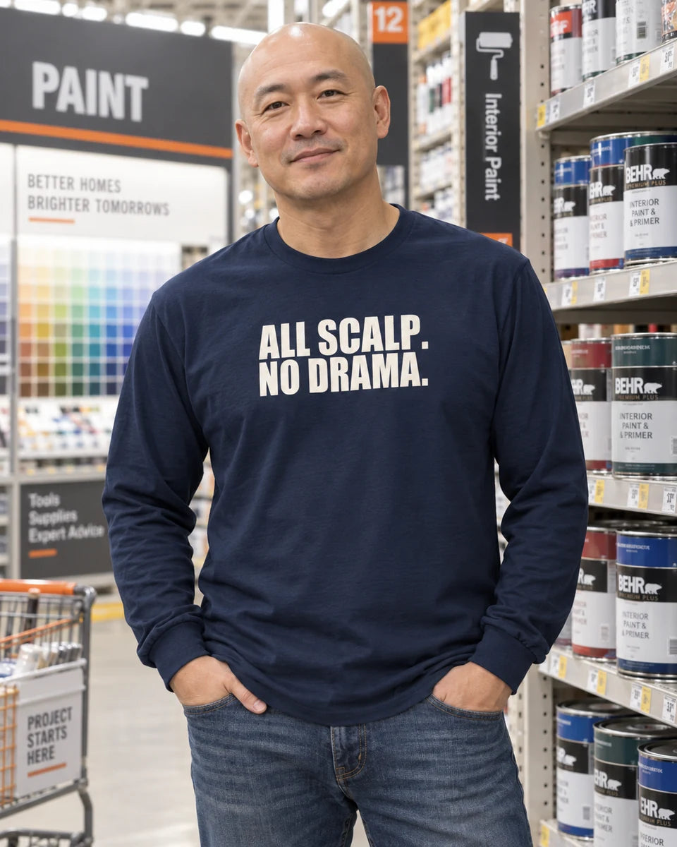All Scalp No Drama Unisex Long Sleeve T-Shirt — Navy front