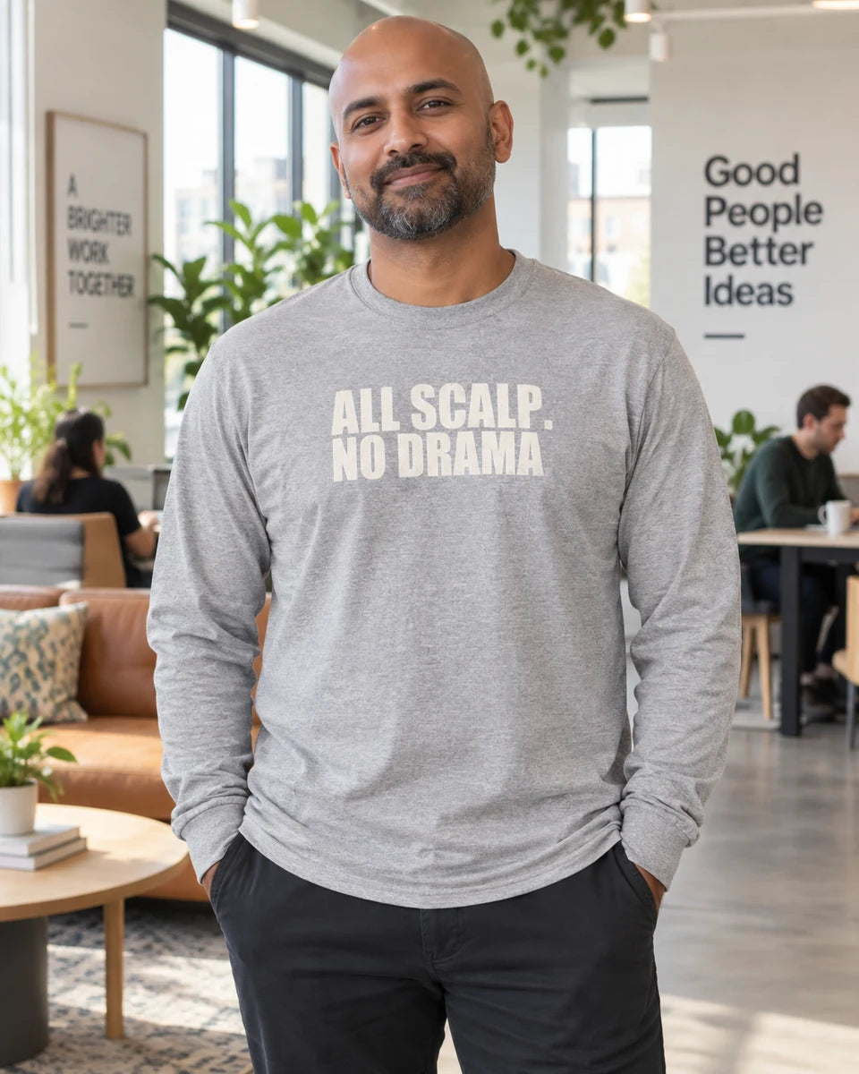 All Scalp No Drama Unisex Long Sleeve T-Shirt — Sport Grey front