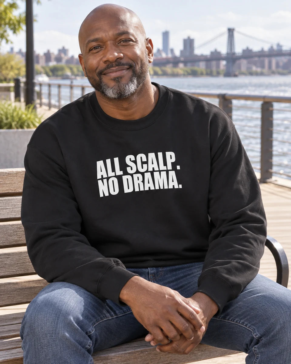 All Scalp No Drama Unisex Crewneck Sweatshirt — Black front
