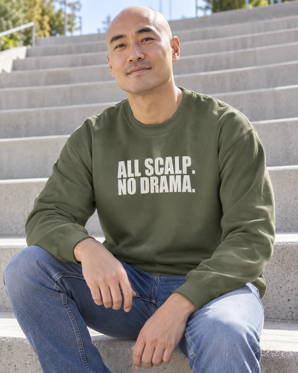 All Scalp No Drama Unisex Crewneck Sweatshirt — Military Green front