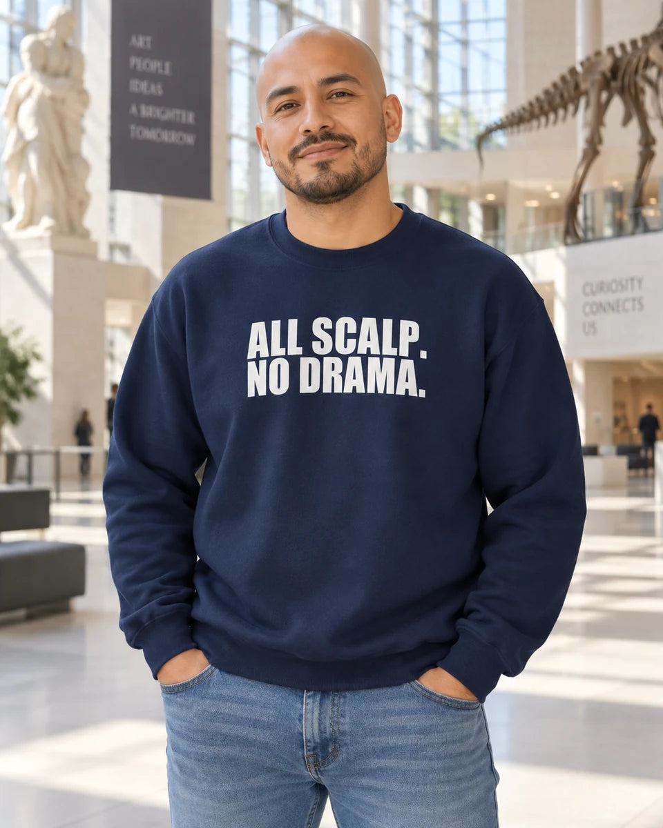 All Scalp No Drama Unisex Crewneck Sweatshirt — Navy front
