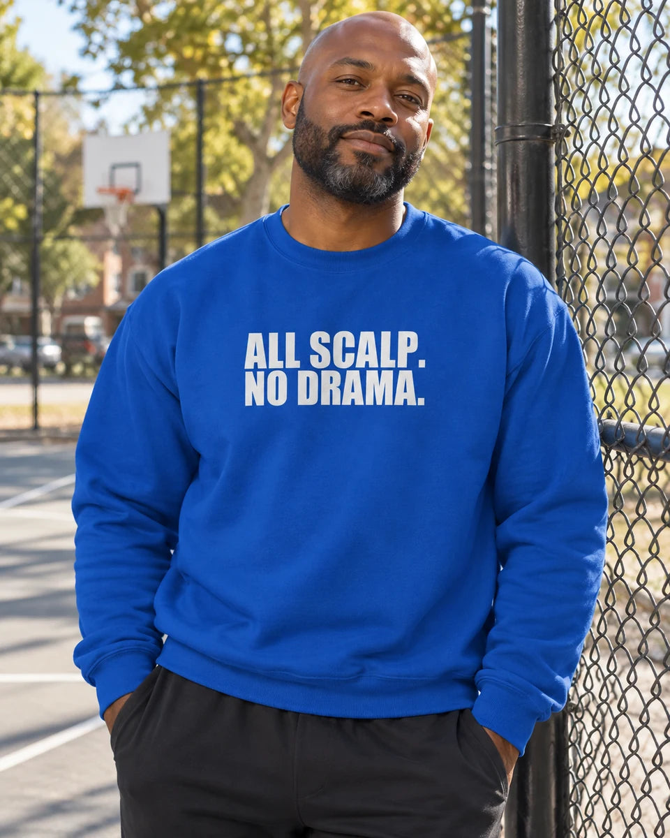 All Scalp No Drama Unisex Crewneck Sweatshirt — Royal front