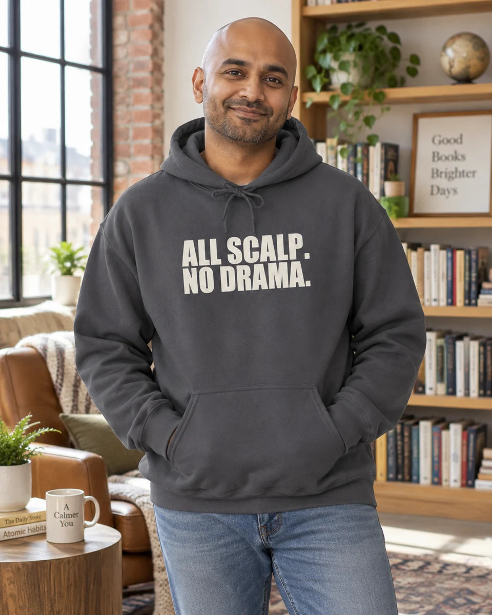 All Scalp No Drama Unisex Pullover Hoodie — Charcoal front