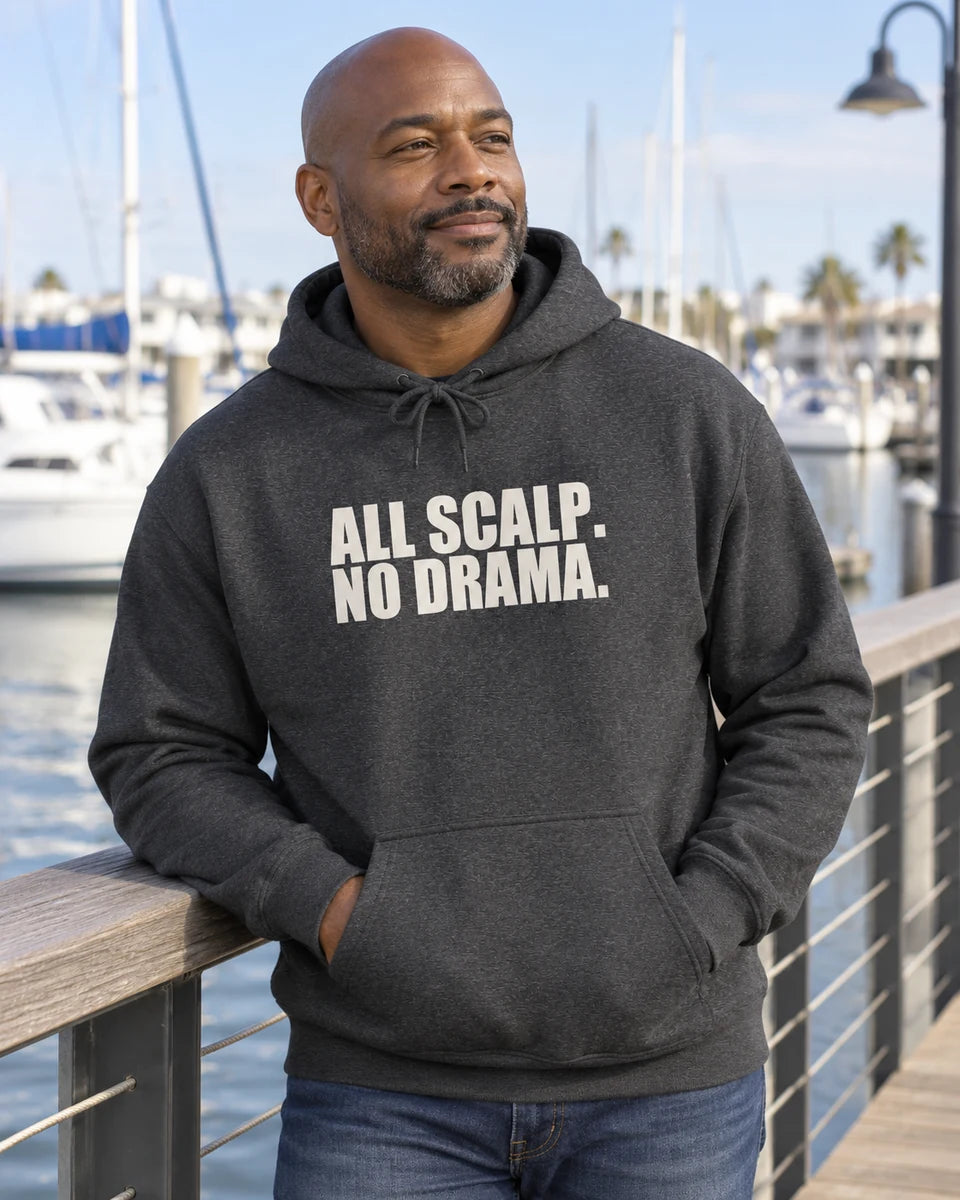 All Scalp No Drama Unisex Pullover Hoodie — Dark Heather front