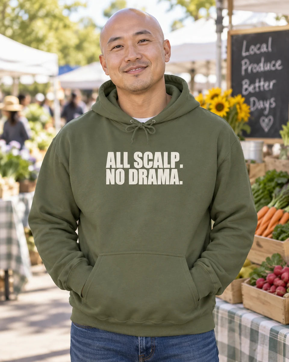 All Scalp No Drama Unisex Pullover Hoodie — Military Green front