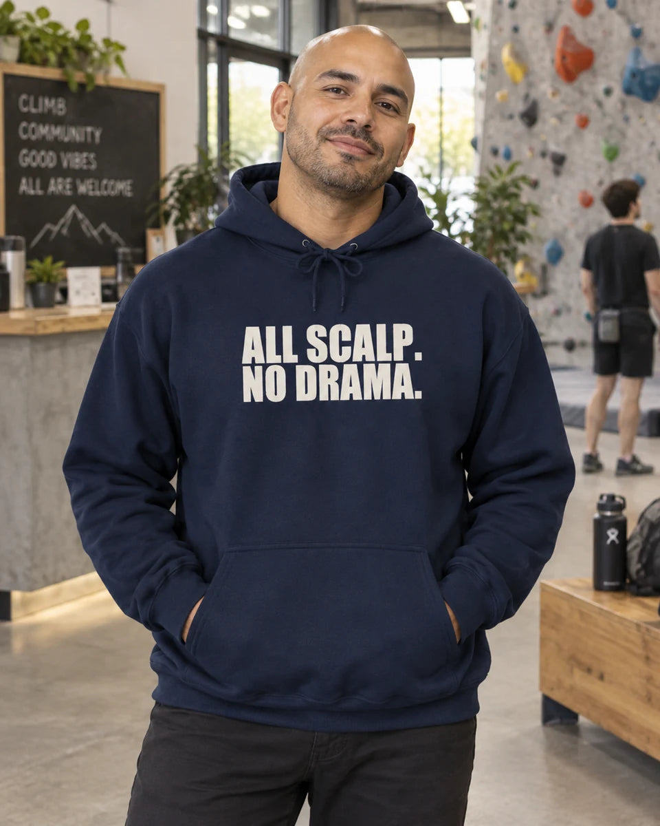 All Scalp No Drama Unisex Pullover Hoodie — Navy front