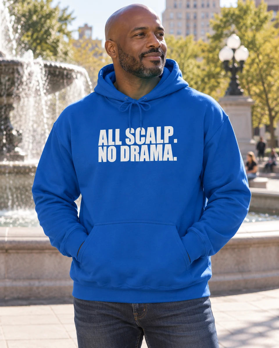 All Scalp No Drama Unisex Pullover Hoodie — Royal front