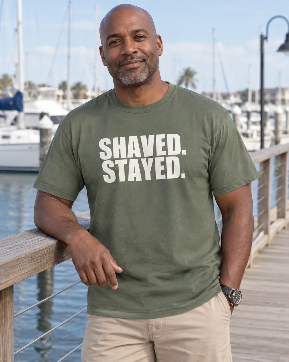 Shaved Stayed Unisex Heavyweight T-Shirt — Moss front