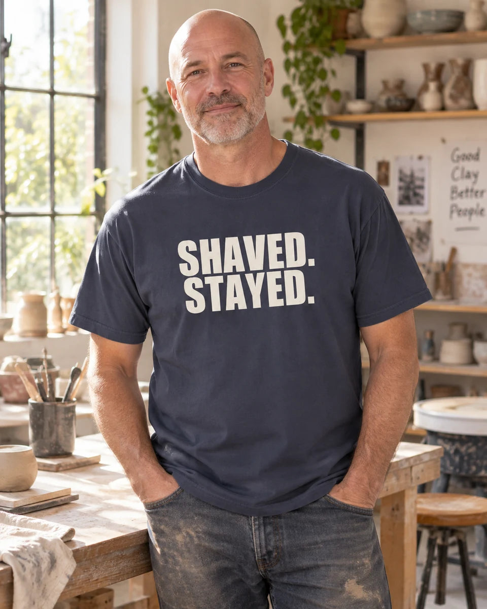 Shaved Stayed Unisex Heavyweight T-Shirt — Navy front