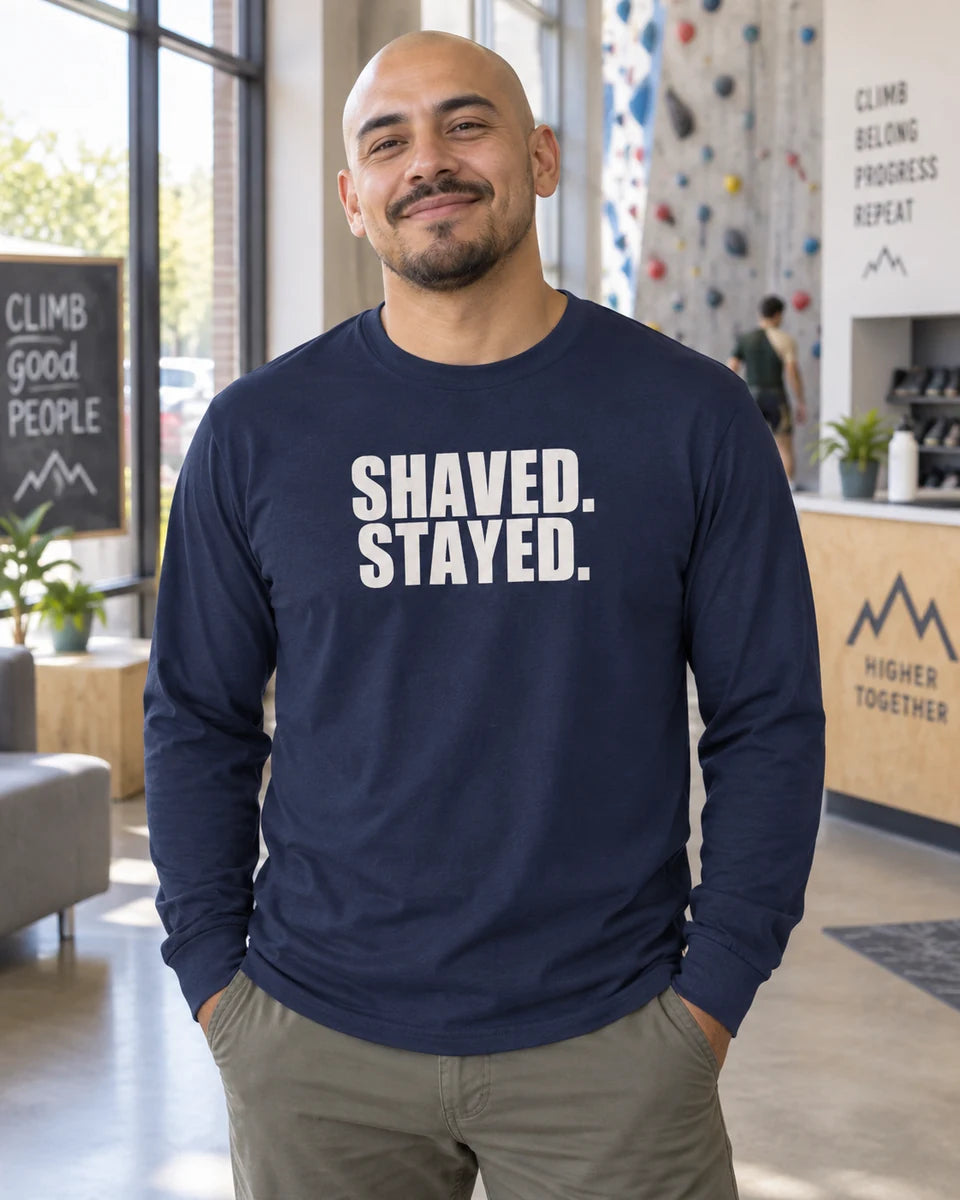 Shaved Stayed Unisex Long Sleeve T-Shirt — Navy front