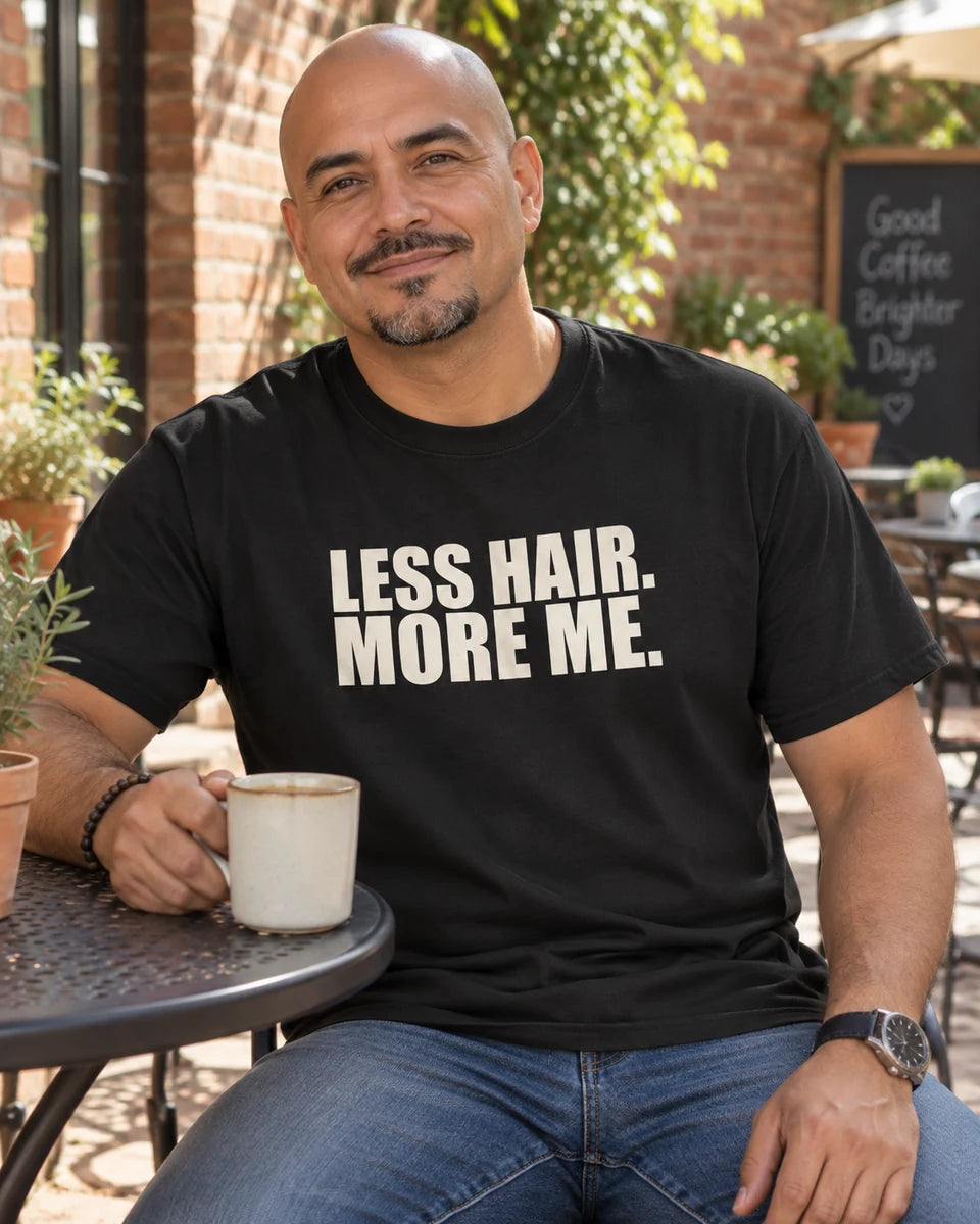 Less Hair More Me Unisex Heavyweight T-Shirt — Black front