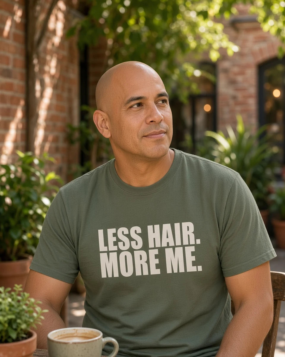 Less Hair More Me Unisex Heavyweight T-Shirt — Moss front