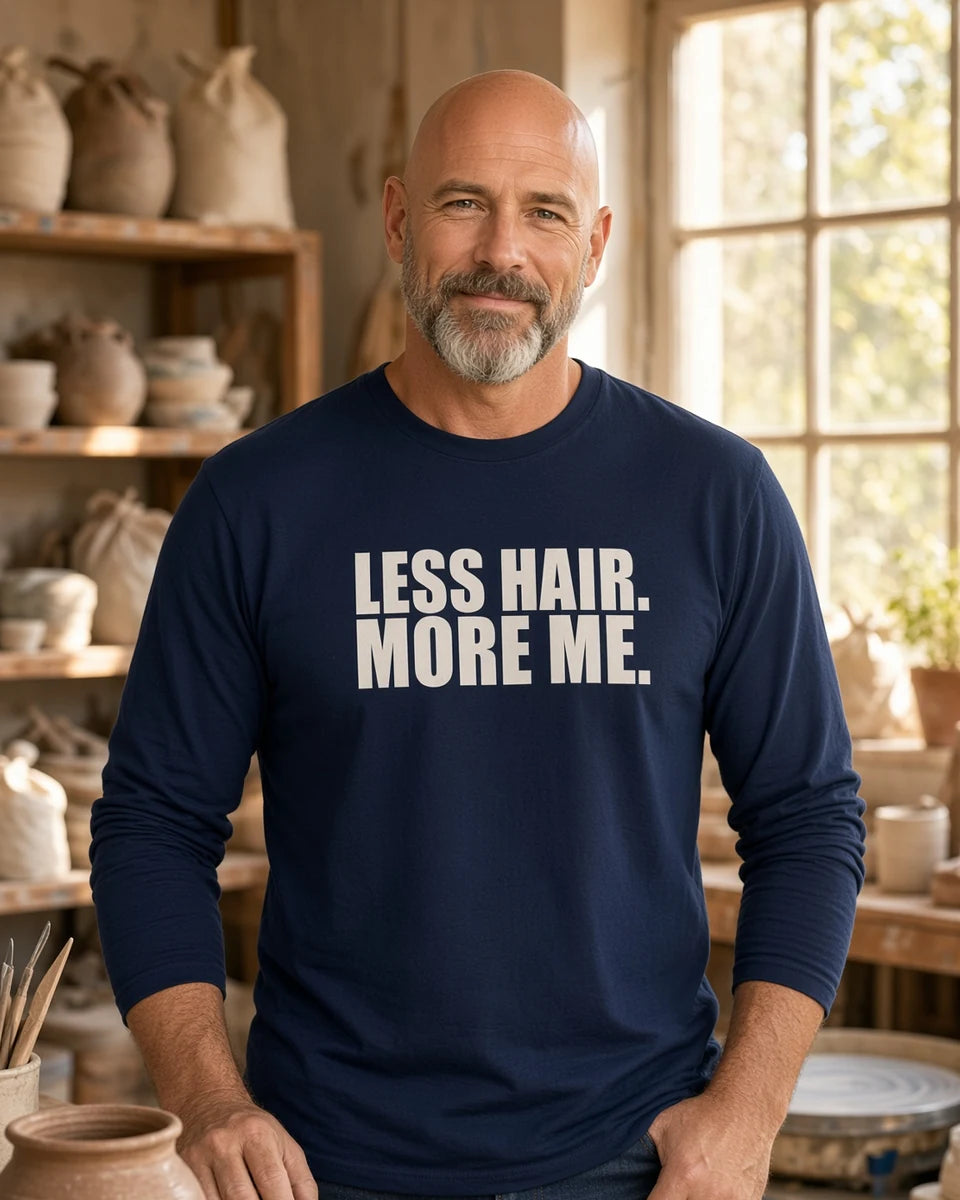 Less Hair More Me Unisex Long Sleeve T-Shirt — Navy front