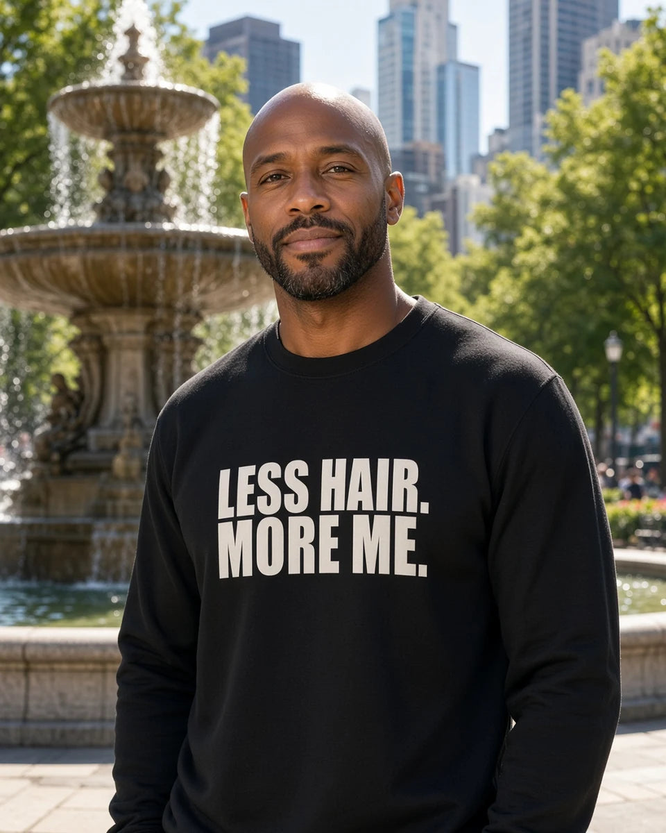 Less Hair More Me Unisex Crewneck Sweatshirt — Black front