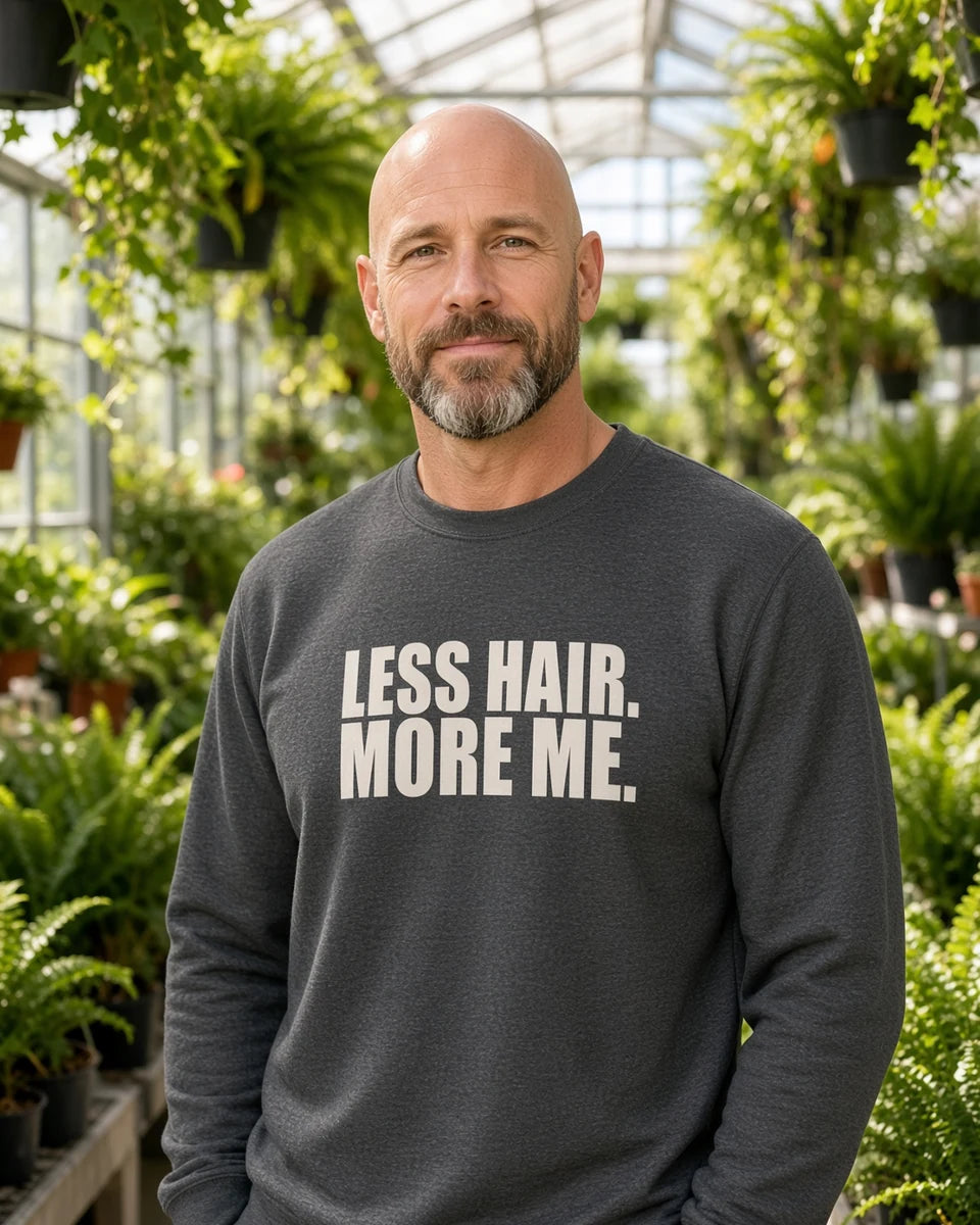 Less Hair More Me Unisex Crewneck Sweatshirt — Dark Heather front