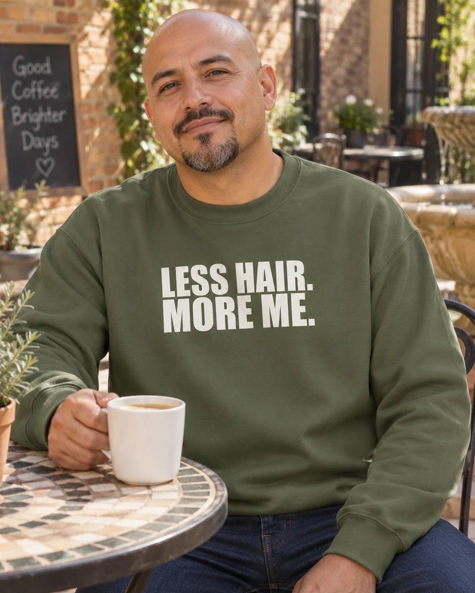 Less Hair More Me Unisex Crewneck Sweatshirt — Military Green front