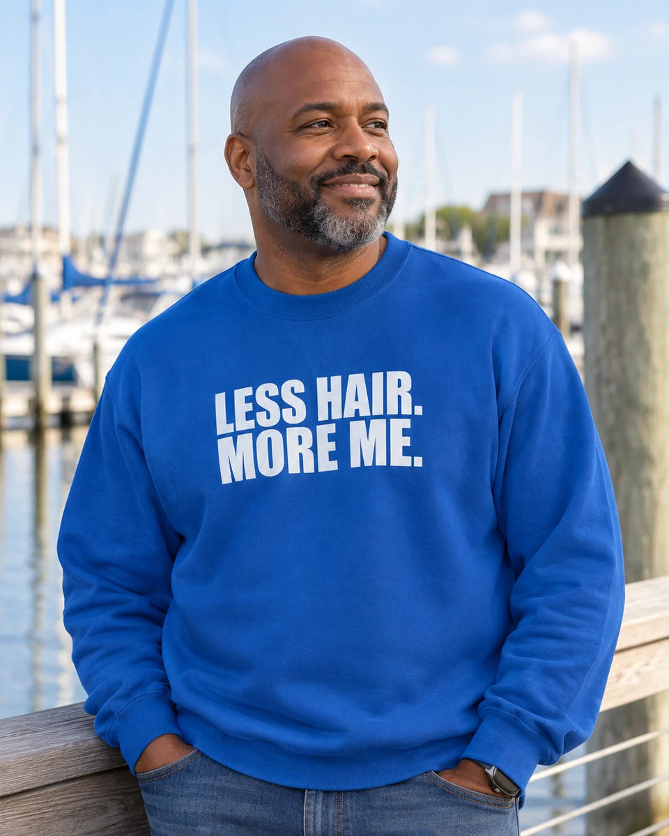 Less Hair More Me Unisex Crewneck Sweatshirt — Royal front