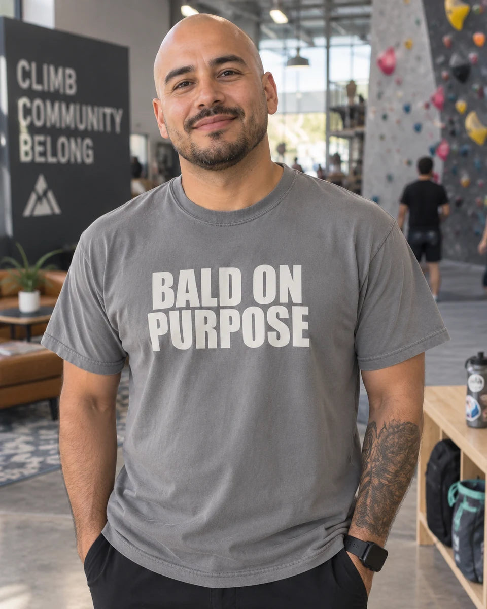 Bald On Purpose Unisex Heavyweight T-Shirt — Grey front