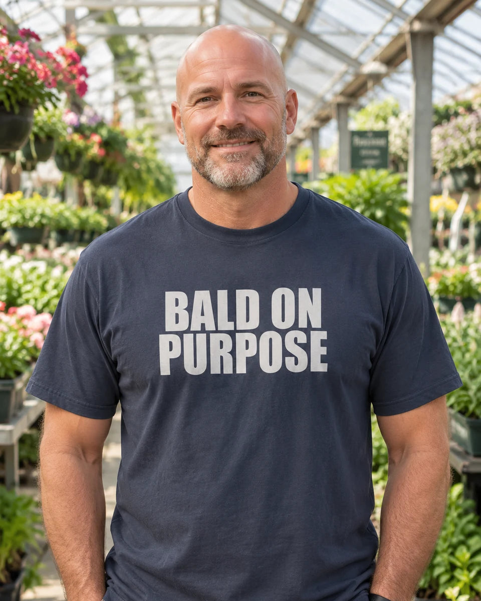 Bald On Purpose Unisex Heavyweight T-Shirt — Navy front