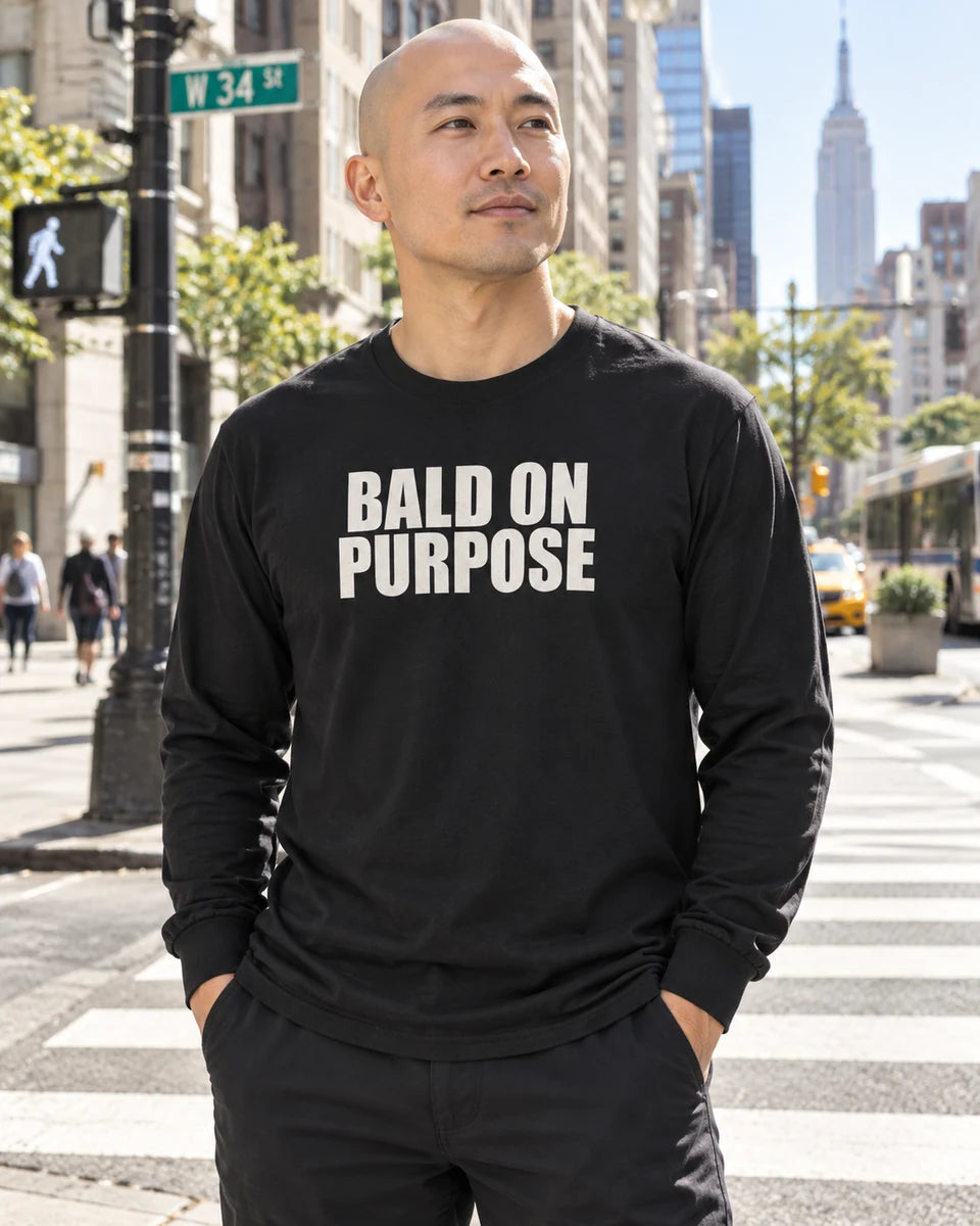 Bald On Purpose Unisex Long Sleeve T-Shirt — Black front