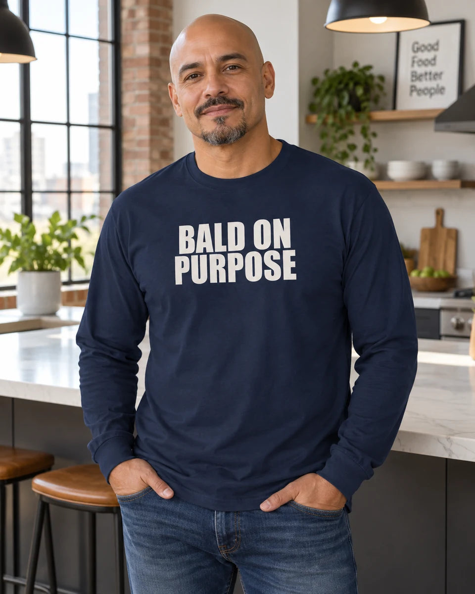 Bald On Purpose Unisex Long Sleeve T-Shirt — Navy front