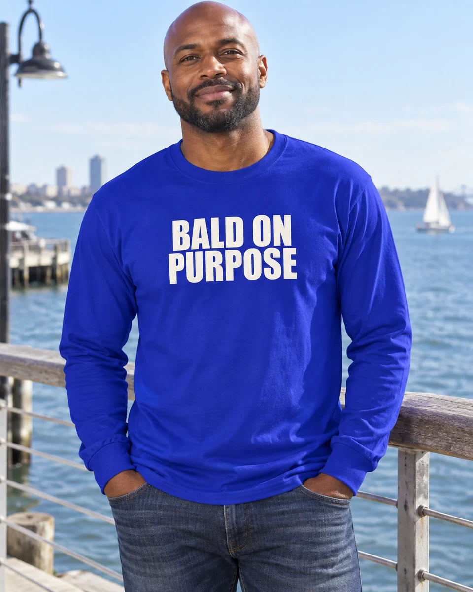 Bald On Purpose Unisex Long Sleeve T-Shirt — Royal front
