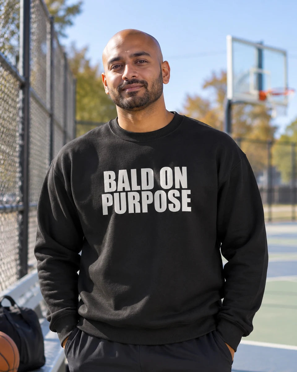 Bald On Purpose Unisex Crewneck Sweatshirt — Black front