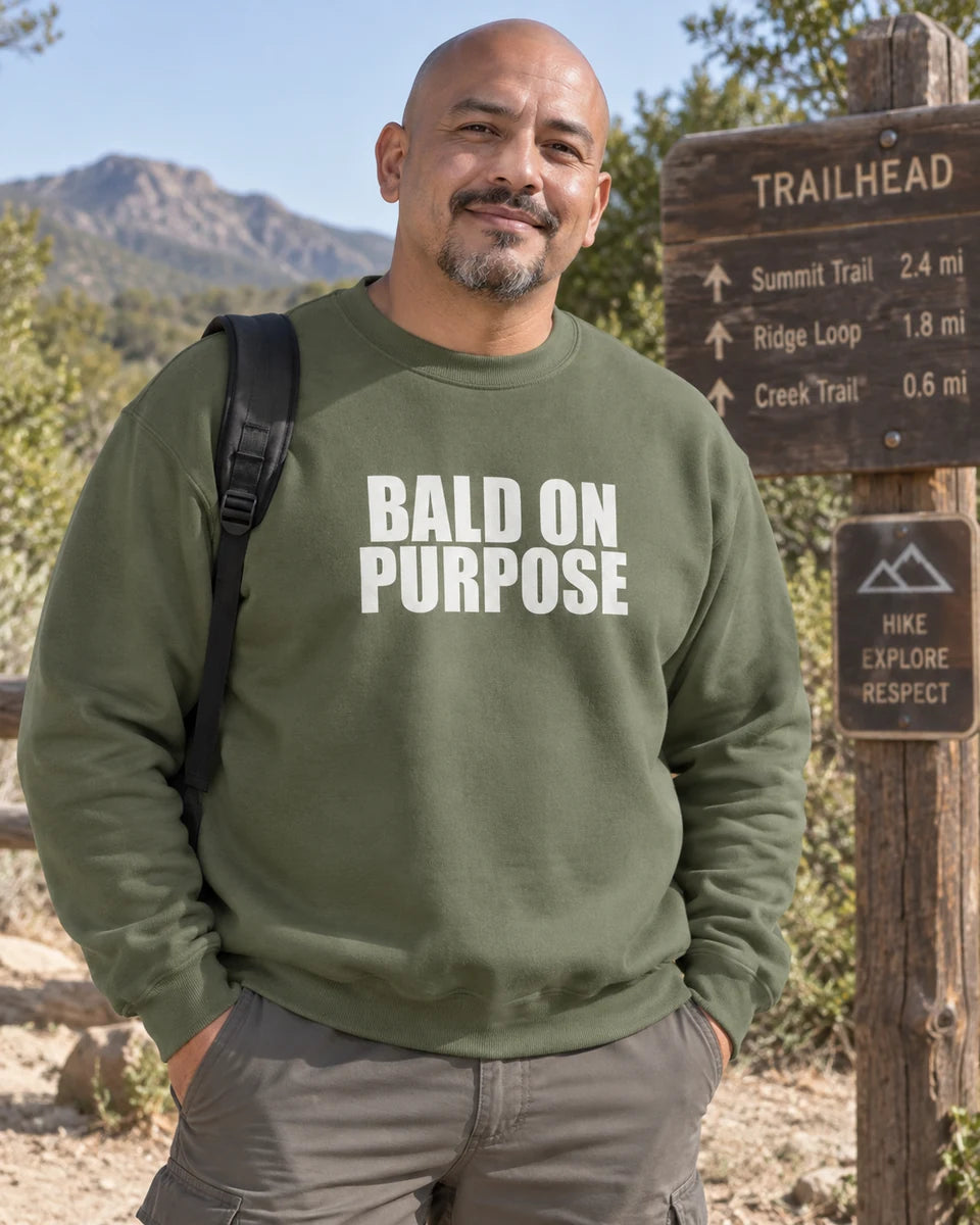 Bald On Purpose Unisex Crewneck Sweatshirt — Military Green front