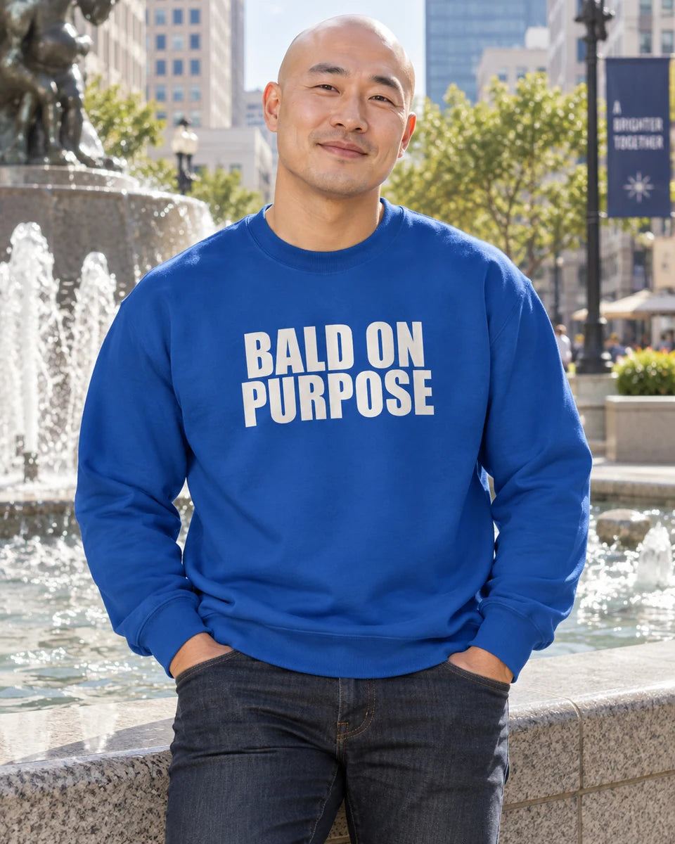 Bald On Purpose Unisex Crewneck Sweatshirt — Royal front