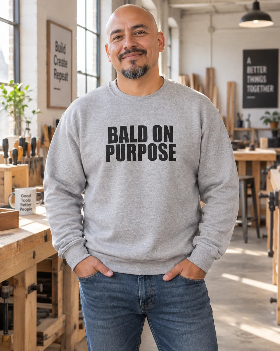 Bald On Purpose Unisex Crewneck Sweatshirt — Sport Grey front