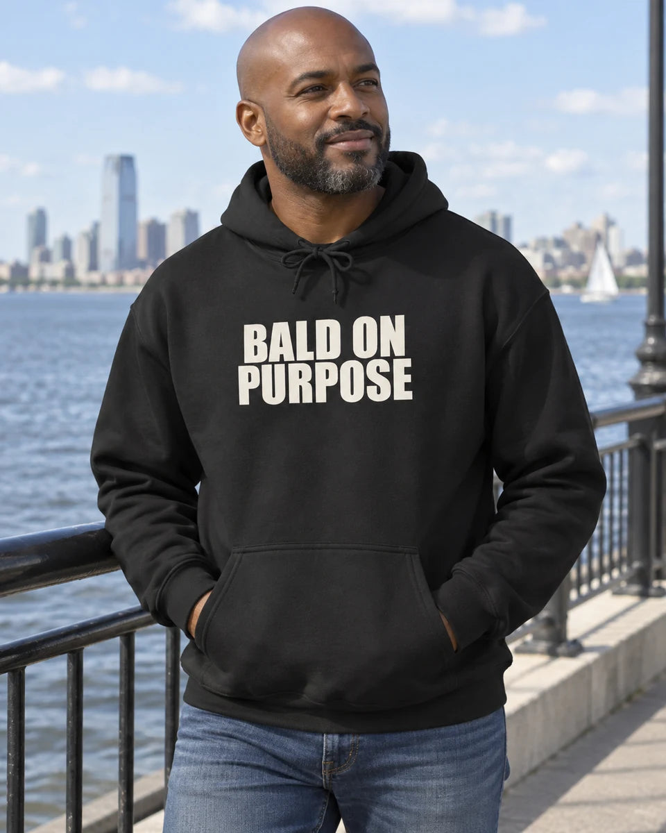 Bald On Purpose Unisex Pullover Hoodie — Black front