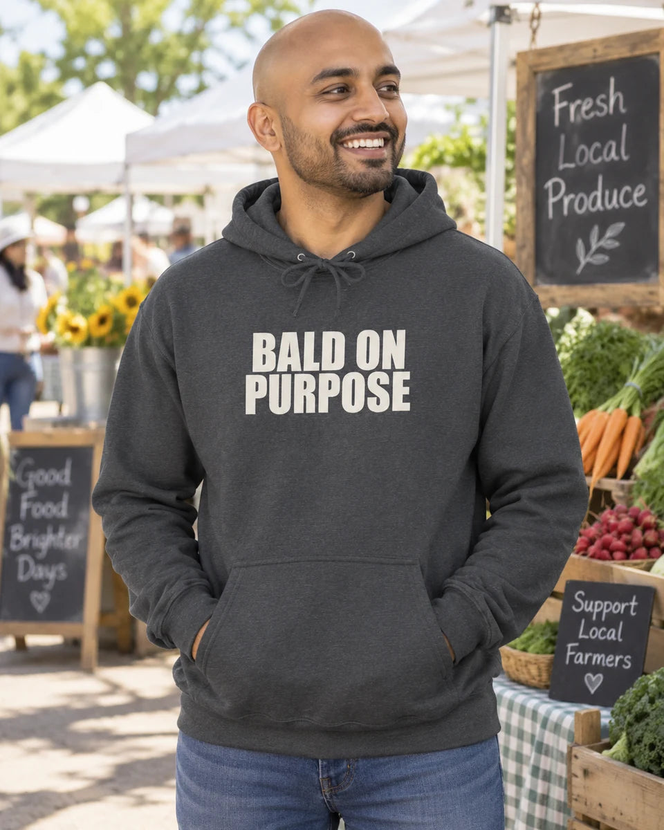 Bald On Purpose Unisex Pullover Hoodie — Dark Heather front