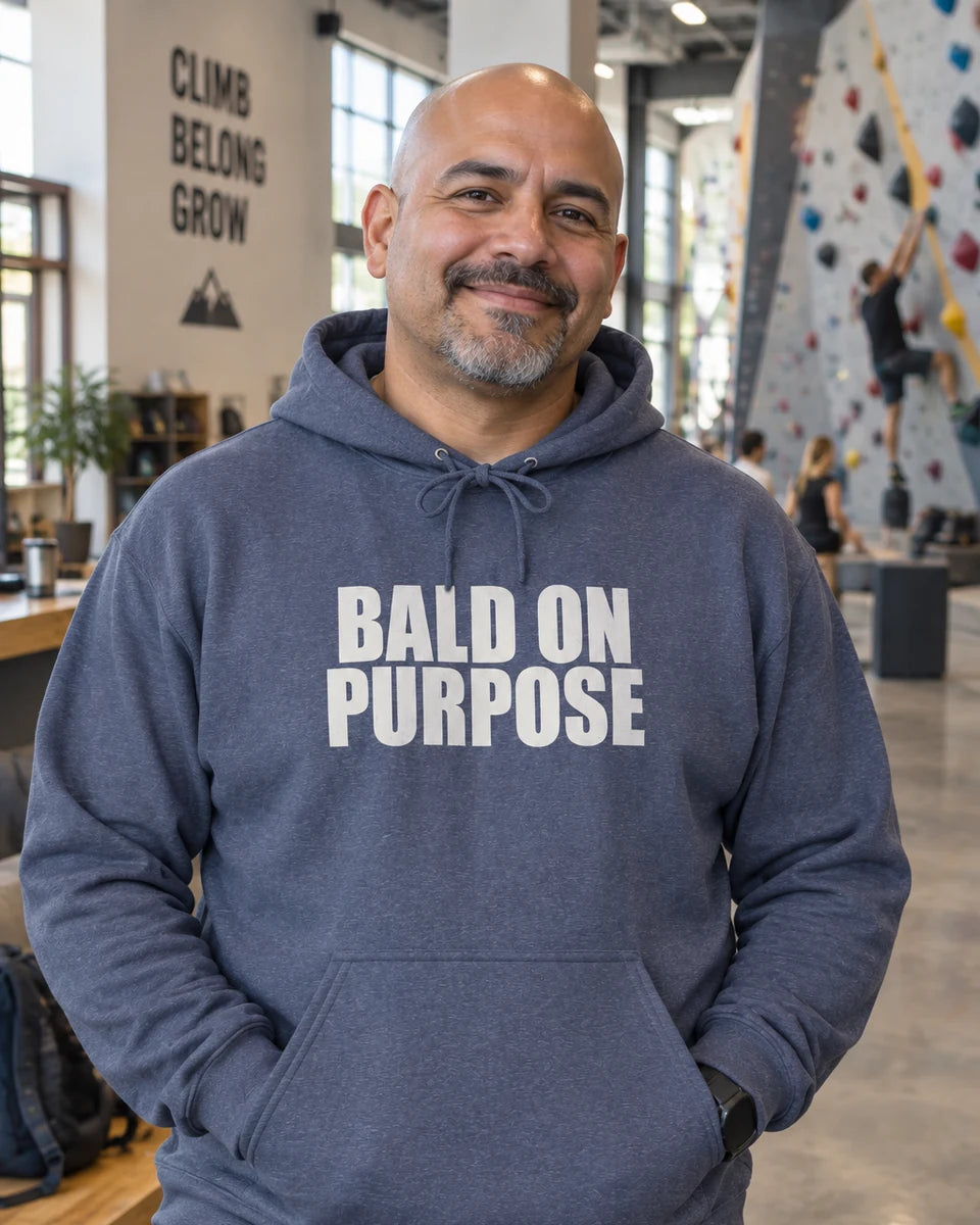Bald On Purpose Unisex Pullover Hoodie — Heather Navy front
