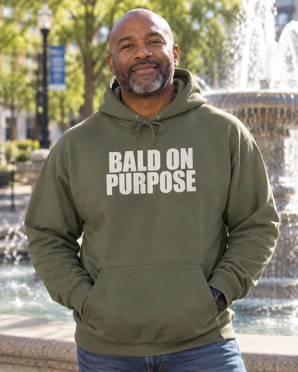 Bald On Purpose Unisex Pullover Hoodie — Military Green front